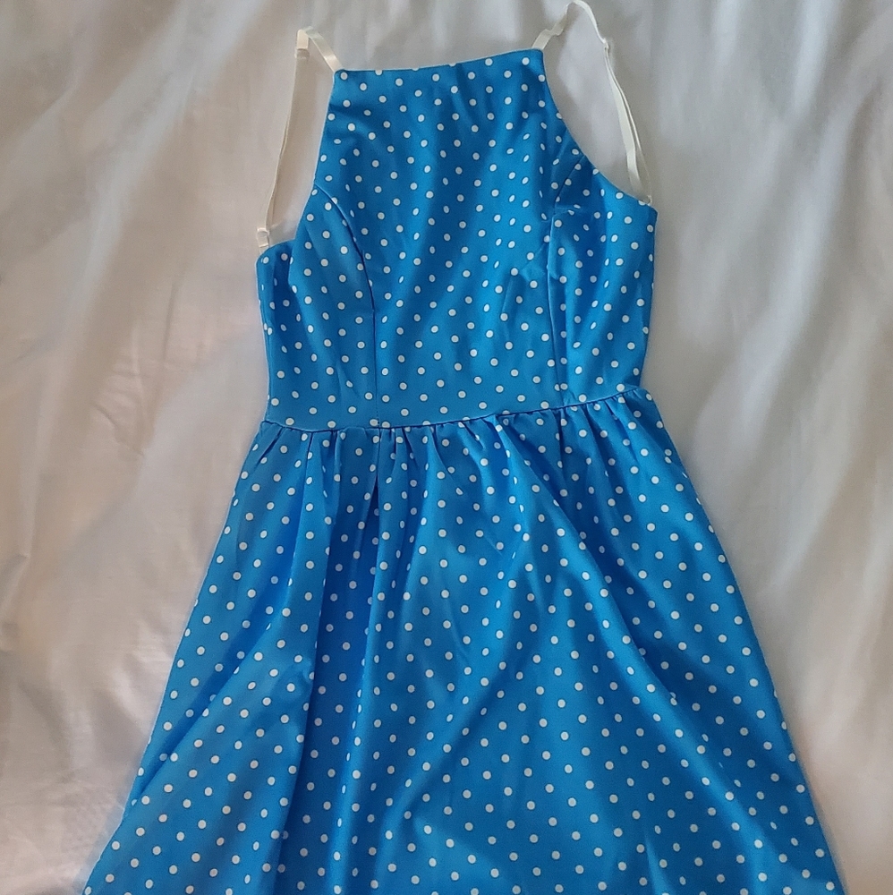 Blue polka dot backless sundress